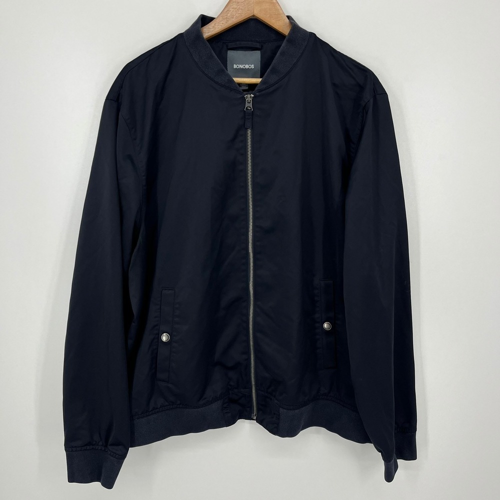 Bonobos Mens XXL Navy Blue Full Zip Bomber Jacket Standard Fit Polyester Shell